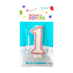 Birthday Candle Vela Glitter Rosa - Amscan