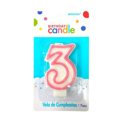 Birthday Candle Vela Glitter Rosa - Amscan