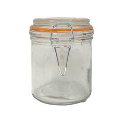 Frasco de vidrio con tapa y clip naranja