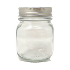 Frasco pequeño de vidrio liso con tapa plateada 180 ml