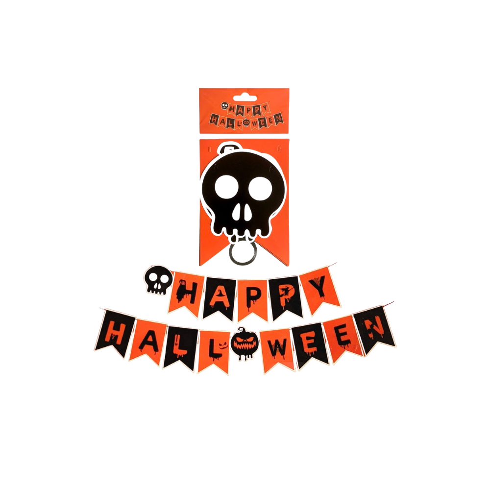 Banderín colgante Happy Halloween calaveras