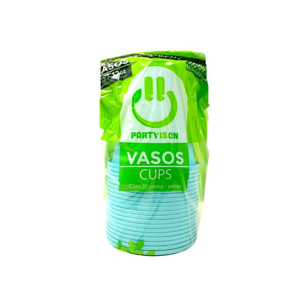 Vasos de Plástico Bio - Party Is On - 20 Piezas