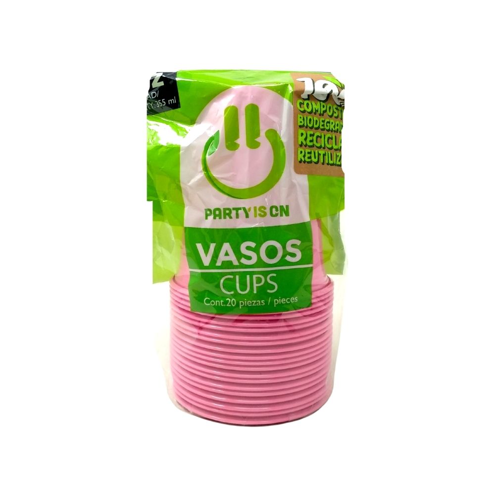 Vasos de Plástico Bio - Party Is On - 20 Piezas